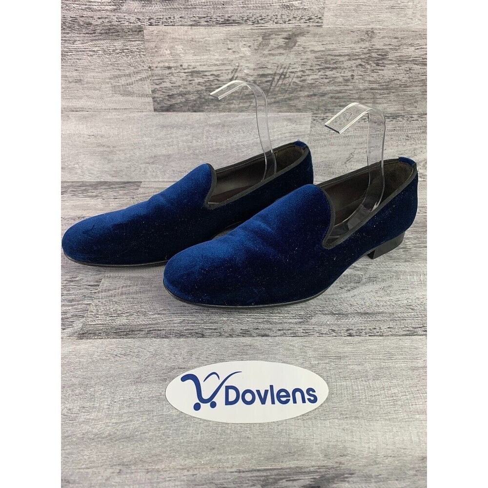 Jared Lang Italian Blue Velvet Mens Slip-On Loafers Size 8.5